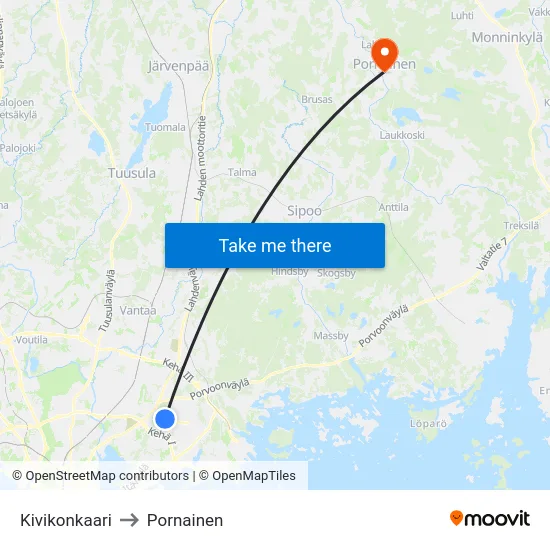 Kivikonkaari to Pornainen map