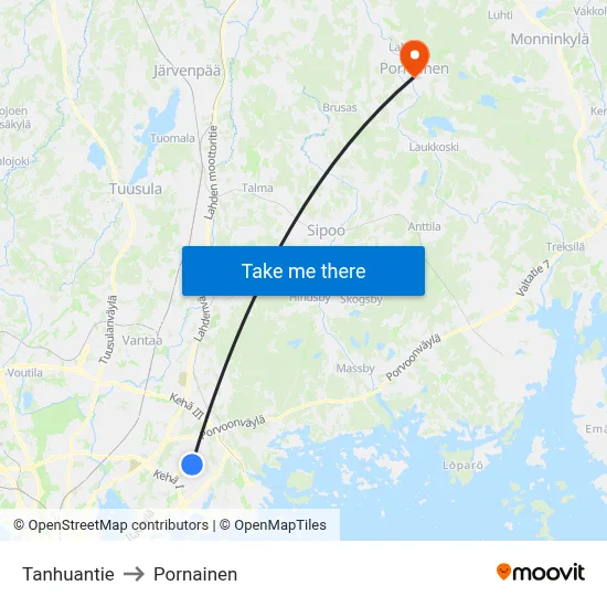 Tanhuantie to Pornainen map