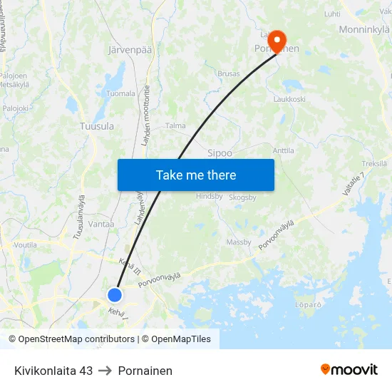 Kivikonlaita 43 to Pornainen map