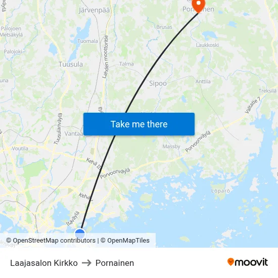 Laajasalo Church to Pornainen map