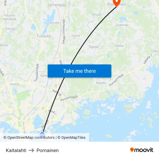Kaitalahti to Pornainen map