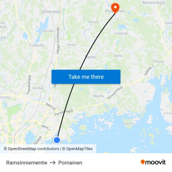 Ramsinniementie to Pornainen map