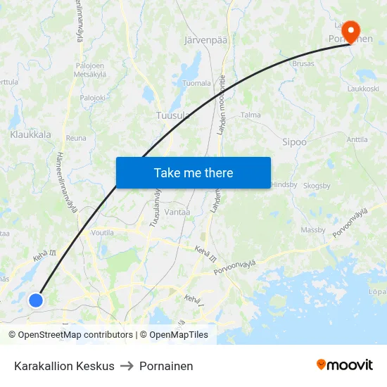 Karakallio Center to Pornainen map