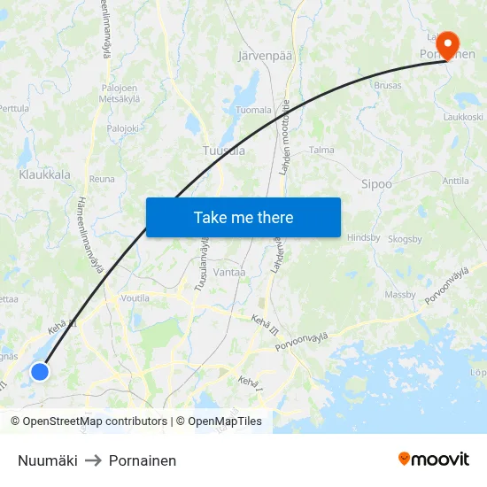 Nuumäki to Pornainen map