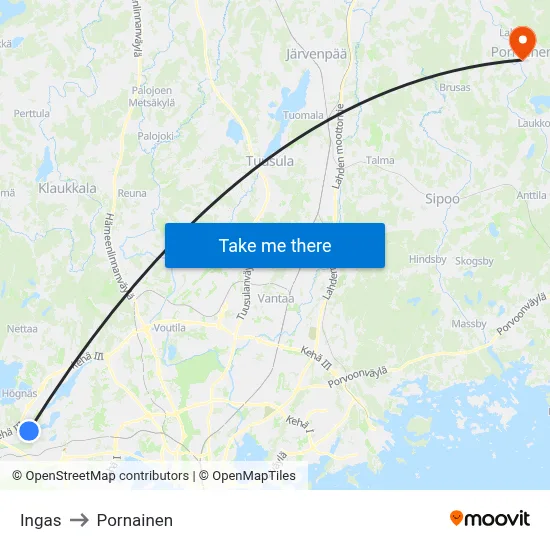 Ingas to Pornainen map