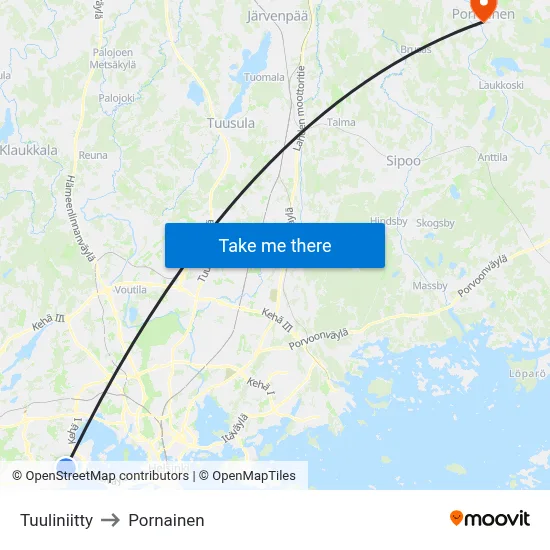 Wind Meadow to Pornainen map