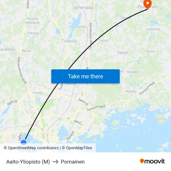 Aalto University (M) to Pornainen map