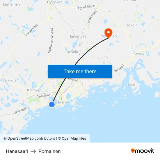 Hanasaari to Pornainen map
