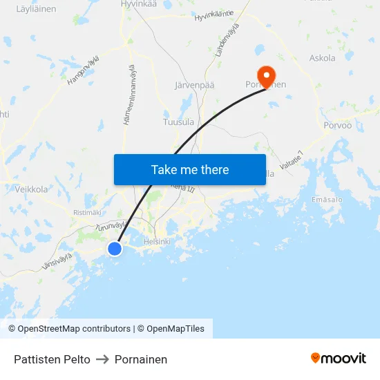 Pattinen Field to Pornainen map
