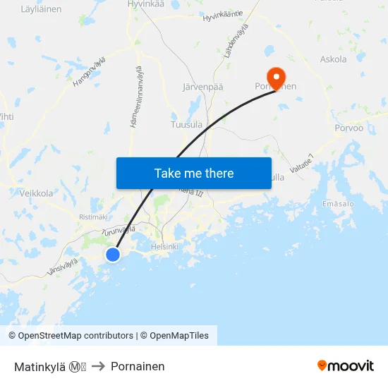 Matinkylä Ⓜ️🛍️ to Pornainen map