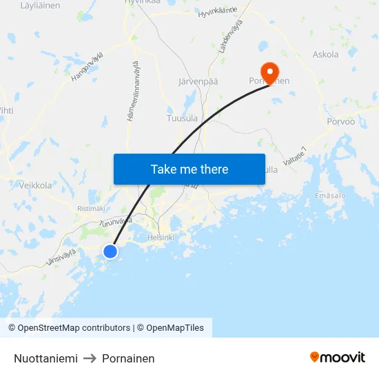 Nuottaniemi to Pornainen map