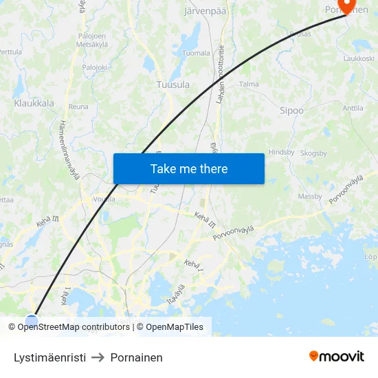 Lystimäki Cross to Pornainen map