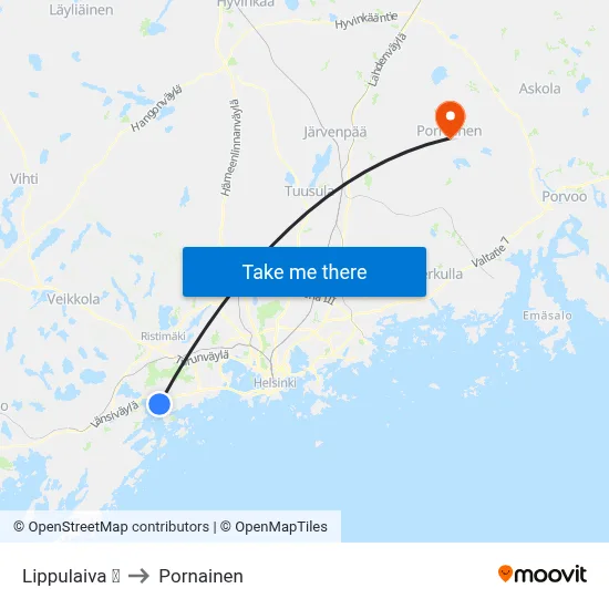 Lippulaiva 🛍️ to Pornainen map