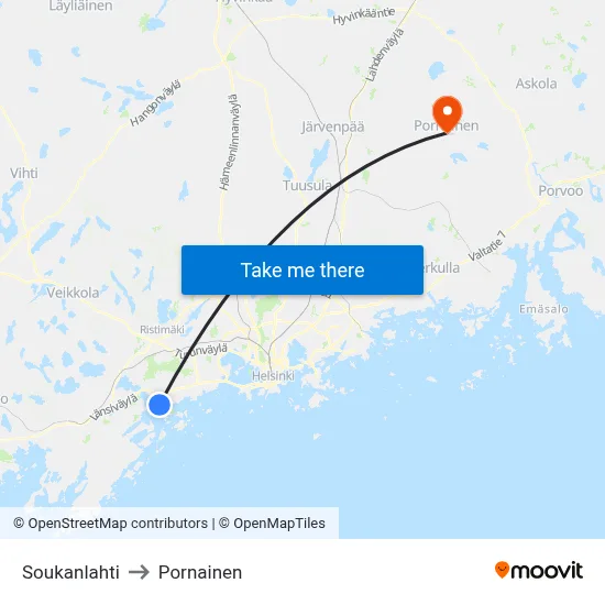 Souka Bay to Pornainen map