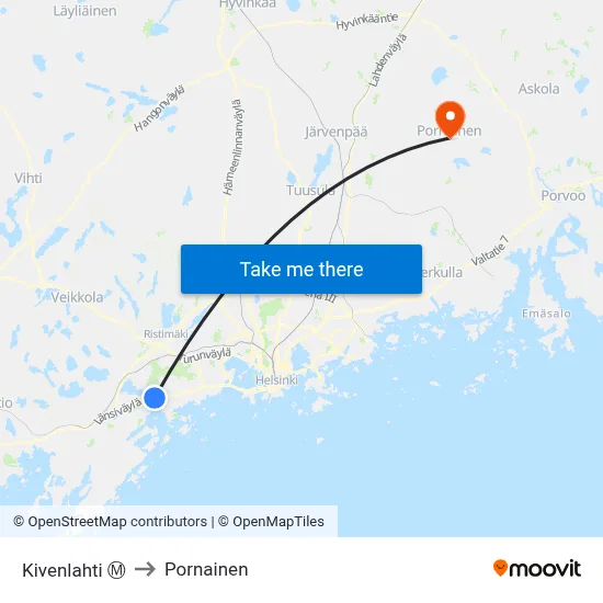 Kivenlahti Ⓜ️ to Pornainen map