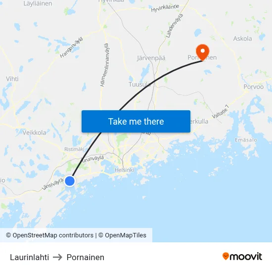 Laurinlahti to Pornainen map