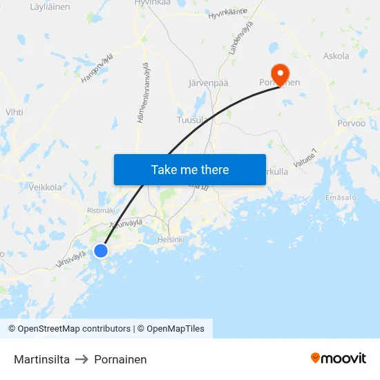 Martin Bridge to Pornainen map