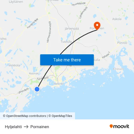 Hyljelahti to Pornainen map