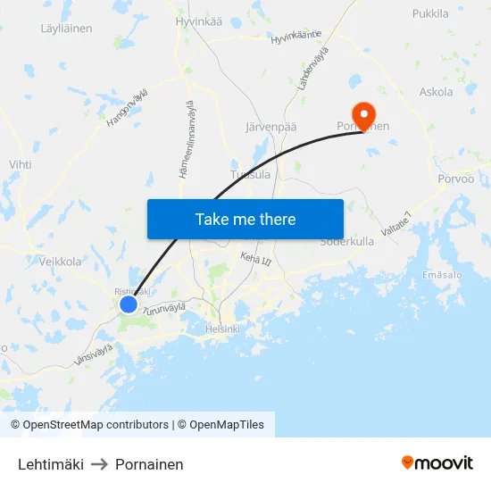 Lehtimäki to Pornainen map