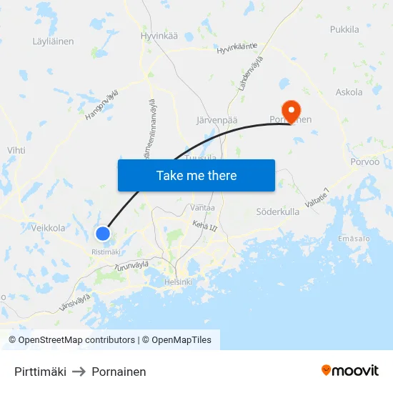 Pirttimäki to Pornainen map