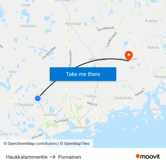 Haukkalammentie Road to Pornainen map