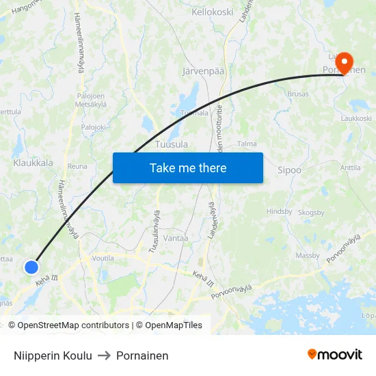 Niipperin Koulu to Pornainen map