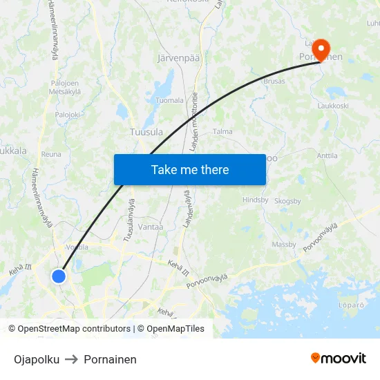 Ojapolku to Pornainen map