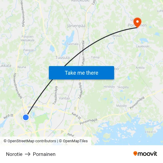 Norotie to Pornainen map