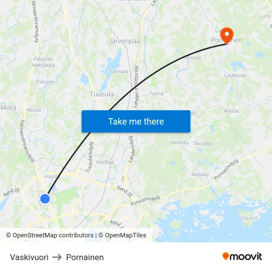 Vaskivuori to Pornainen map