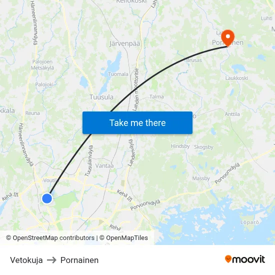 Vetokuja to Pornainen map