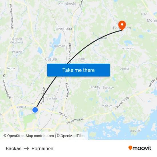Backas to Pornainen map