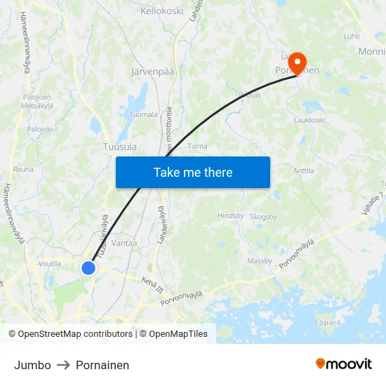 Jumbo to Pornainen map