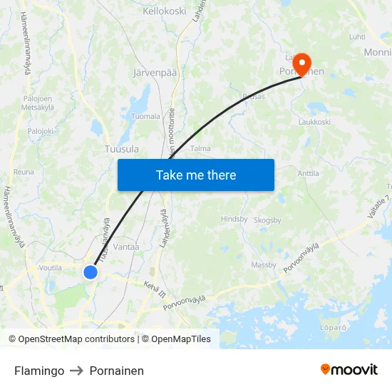 Flamingo to Pornainen map