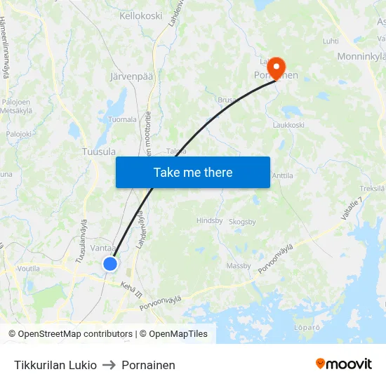 Tikkurila High School to Pornainen map