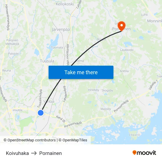 Koivuhaka to Pornainen map