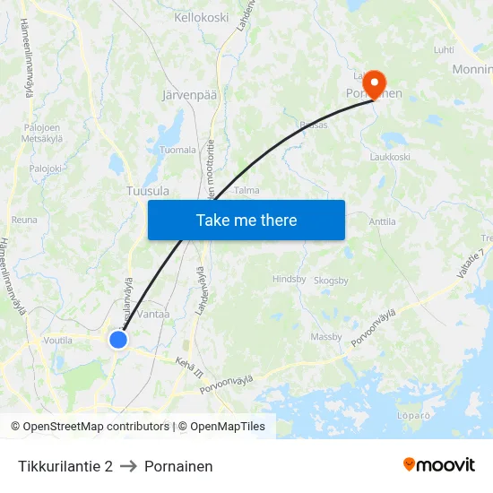 Tikkurilantie 2 to Pornainen map
