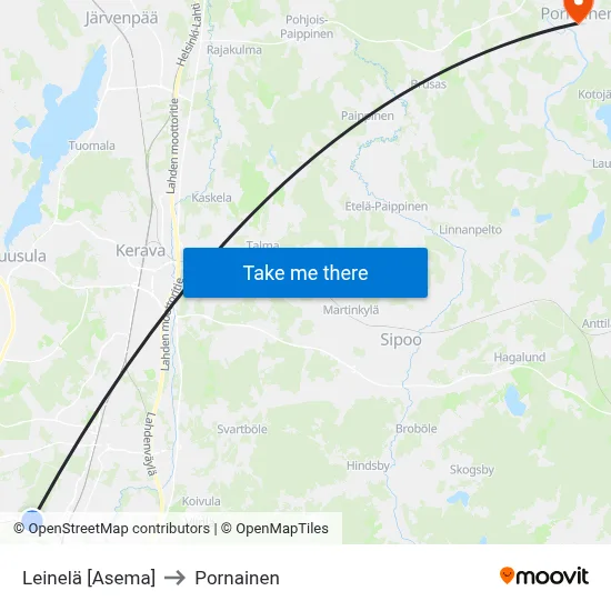 Leinelä [Station] to Pornainen map