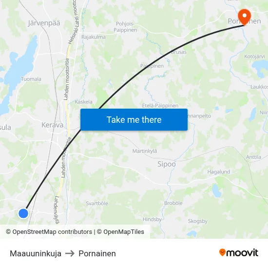 Maauuninkuja to Pornainen map