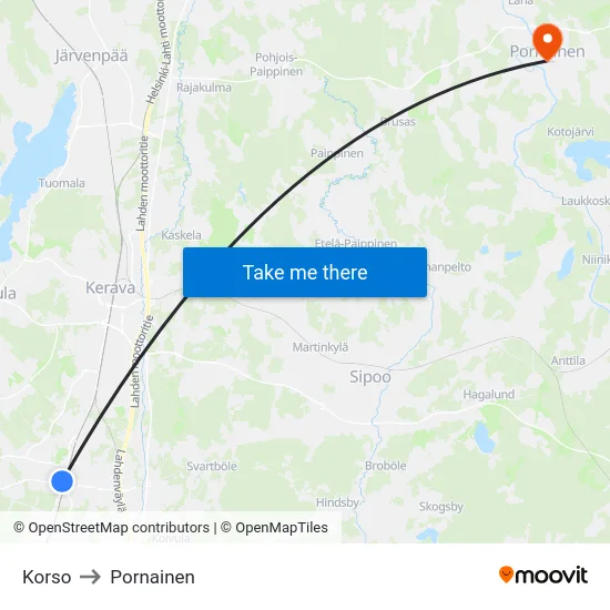 Korso to Pornainen map