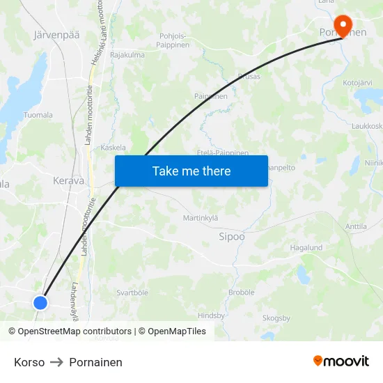 Korso to Pornainen map