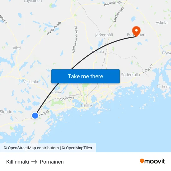 Killinmaki to Pornainen map