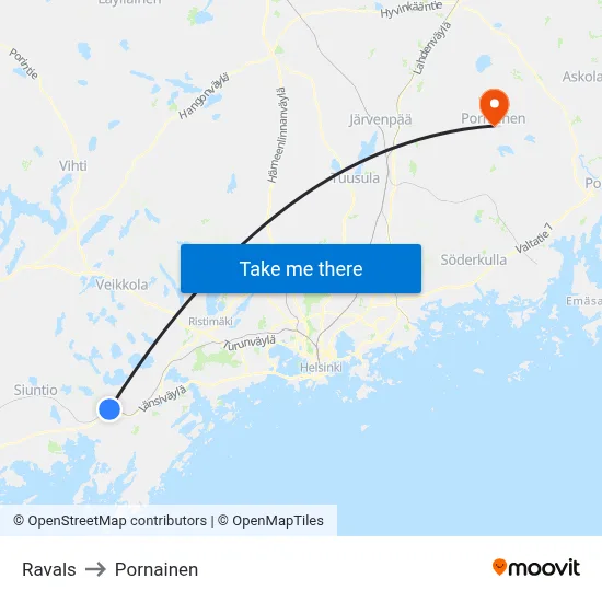 Ravals to Pornainen map