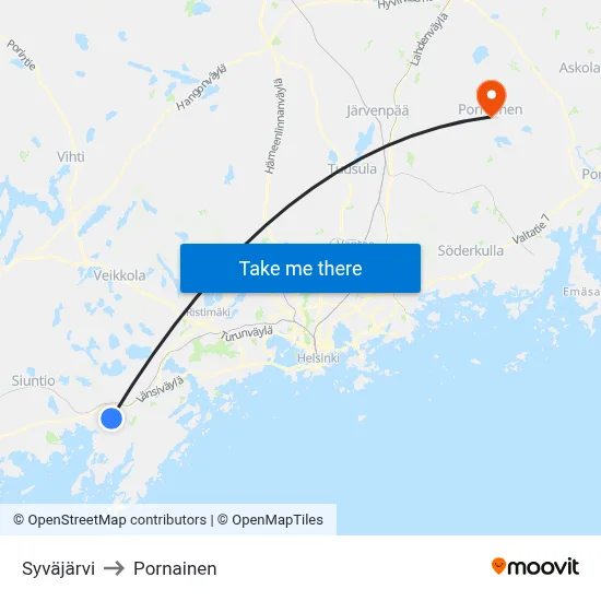 Syväjärvi to Pornainen map