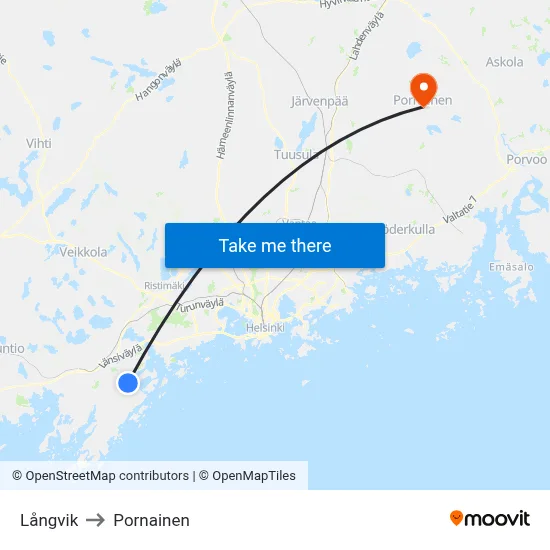 Longvik to Pornainen map