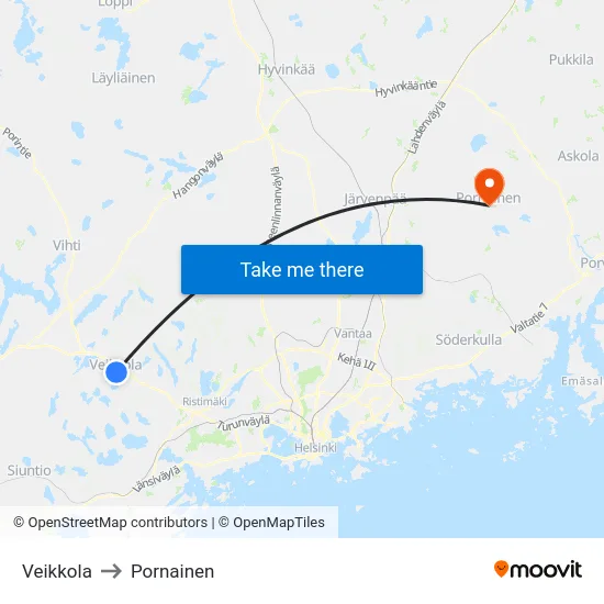 Veikkola to Pornainen map