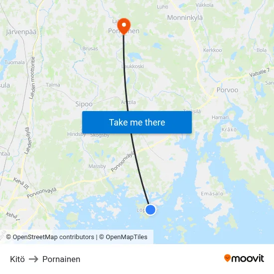 Kitö to Pornainen map