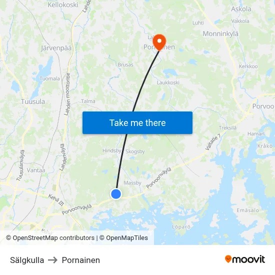 Willow Hill to Pornainen map