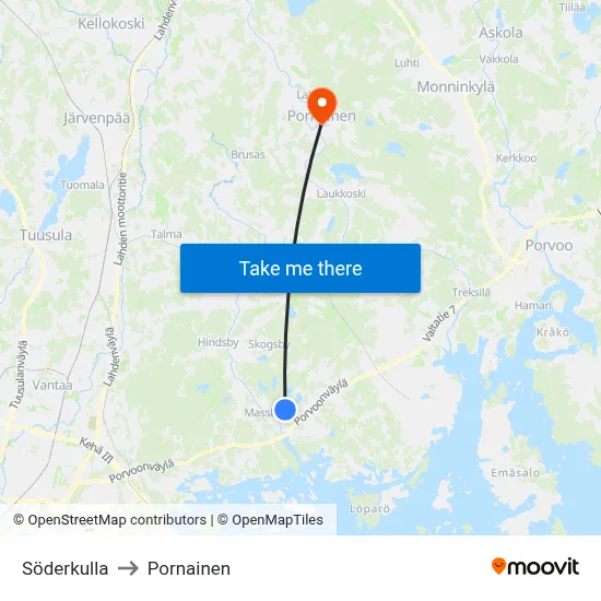 Söderkulla to Pornainen map