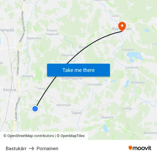 Bastukärr to Pornainen map