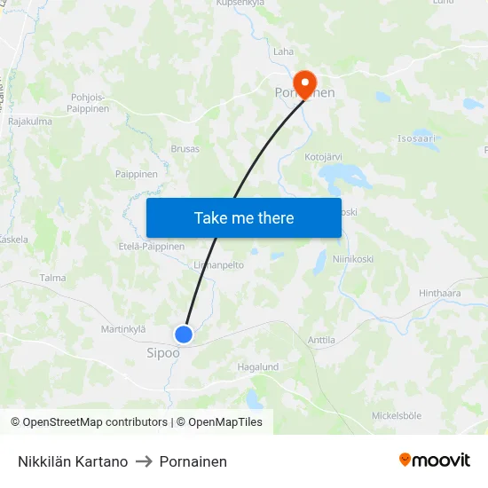 Nikkila Manor to Pornainen map